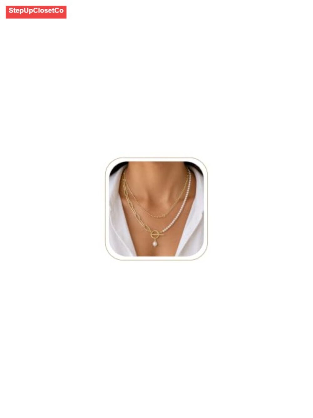 14k Gold Plated Layered Pearl Necklace with Toggle Clasp